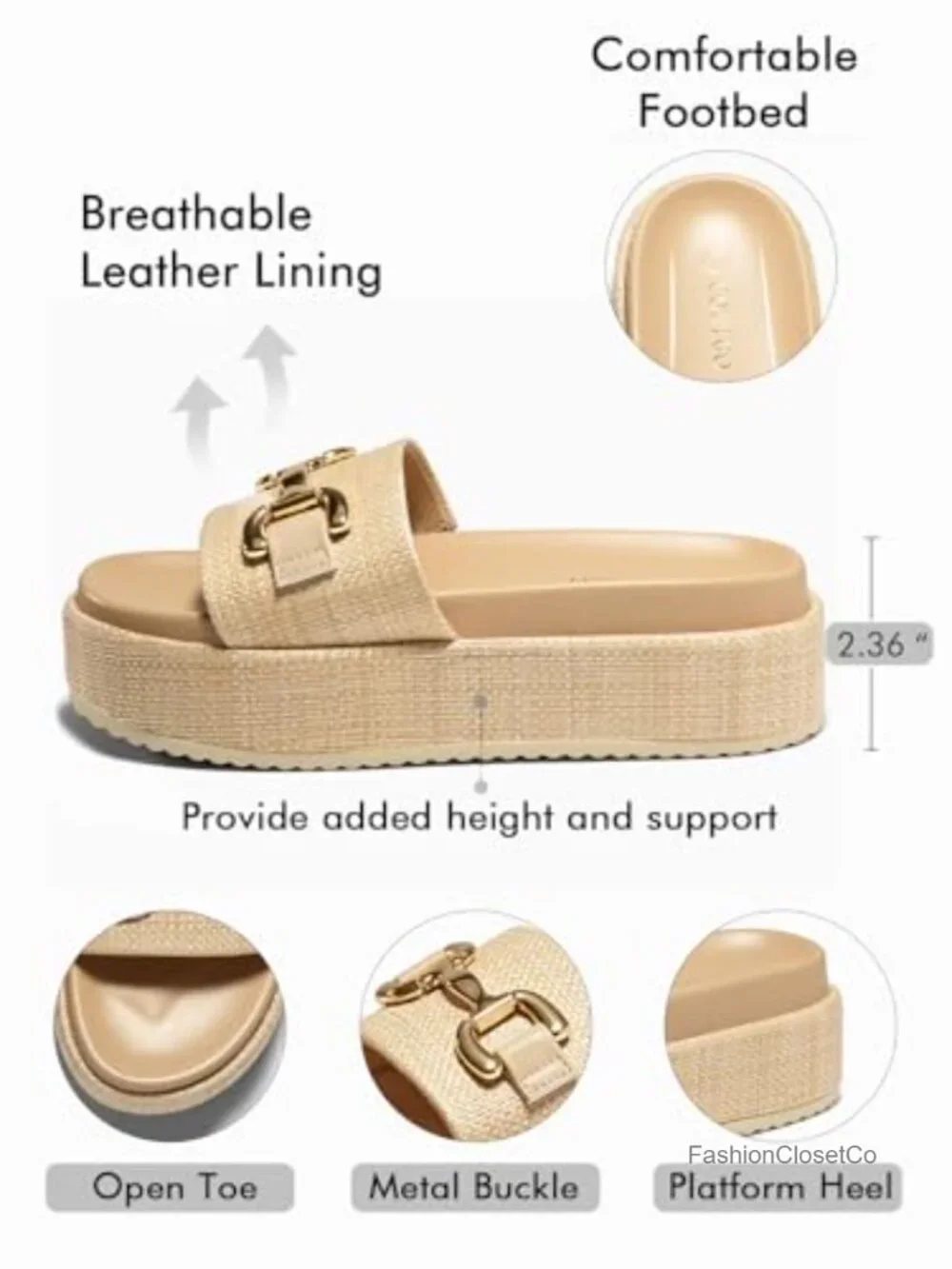 Raffia Espadrilles Platform Sandals with Metal Chain - Slip On Open Toe Summer